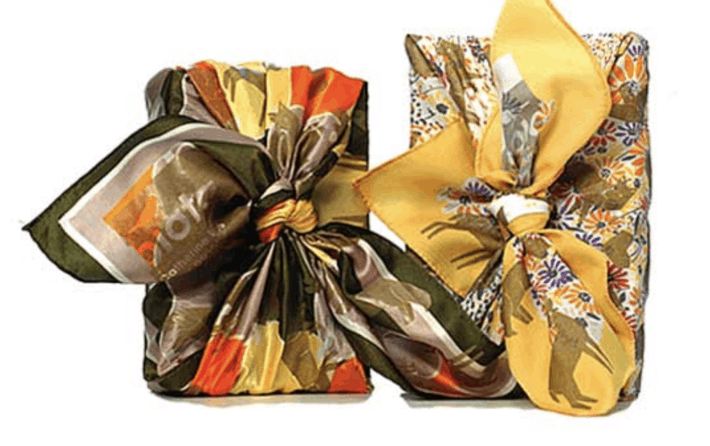 vintage silk scarfs as gift wrap