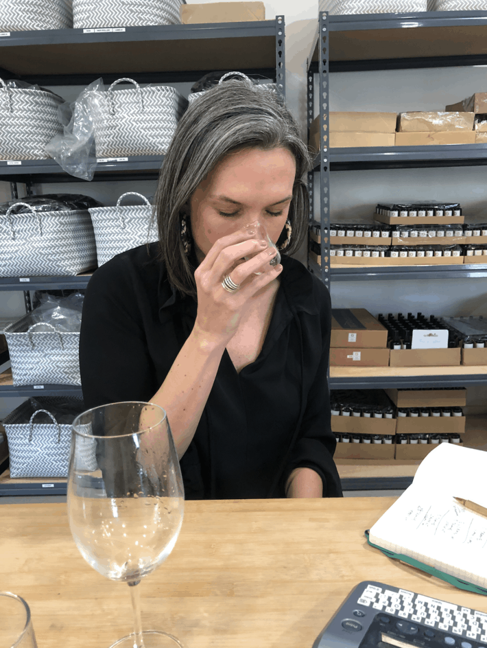 Lisa scent testing at the maya chia studio