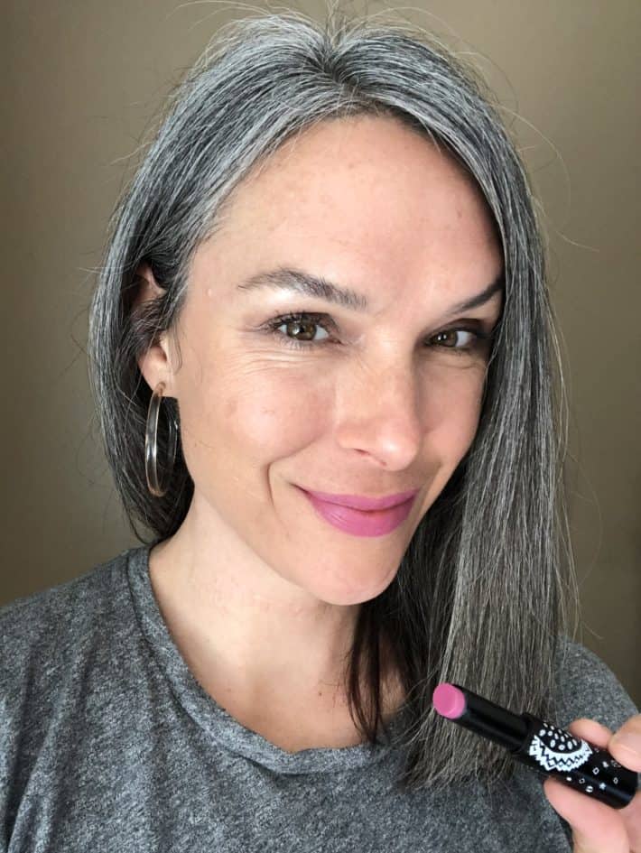 selfie of me wearing a purple-ish lipstick