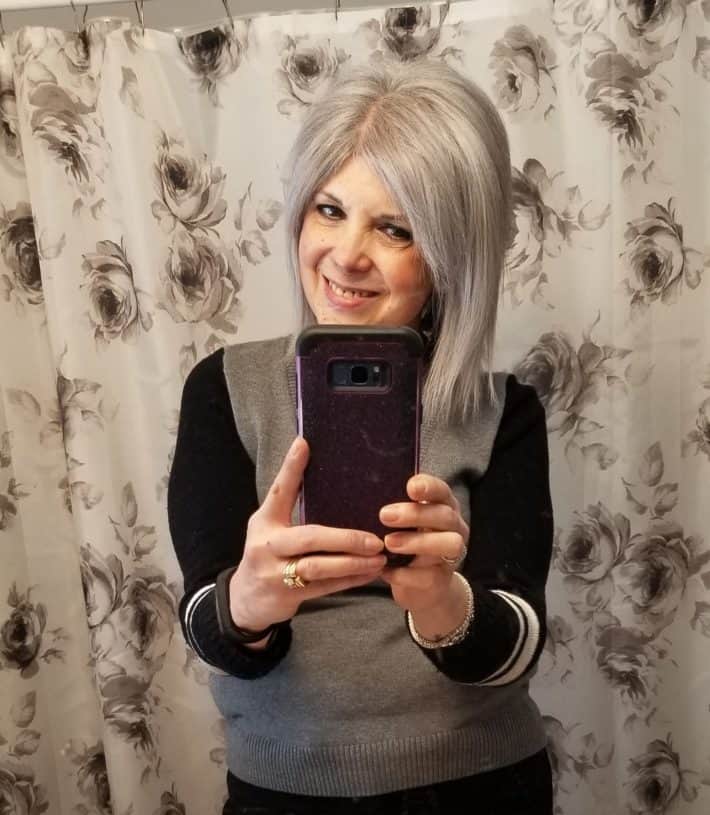 woman with gray hair and highlights