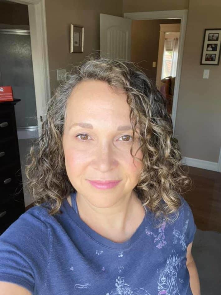 woman with curly gray hair