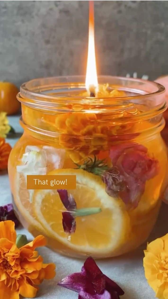 A DIY scented candle in a glass jar
