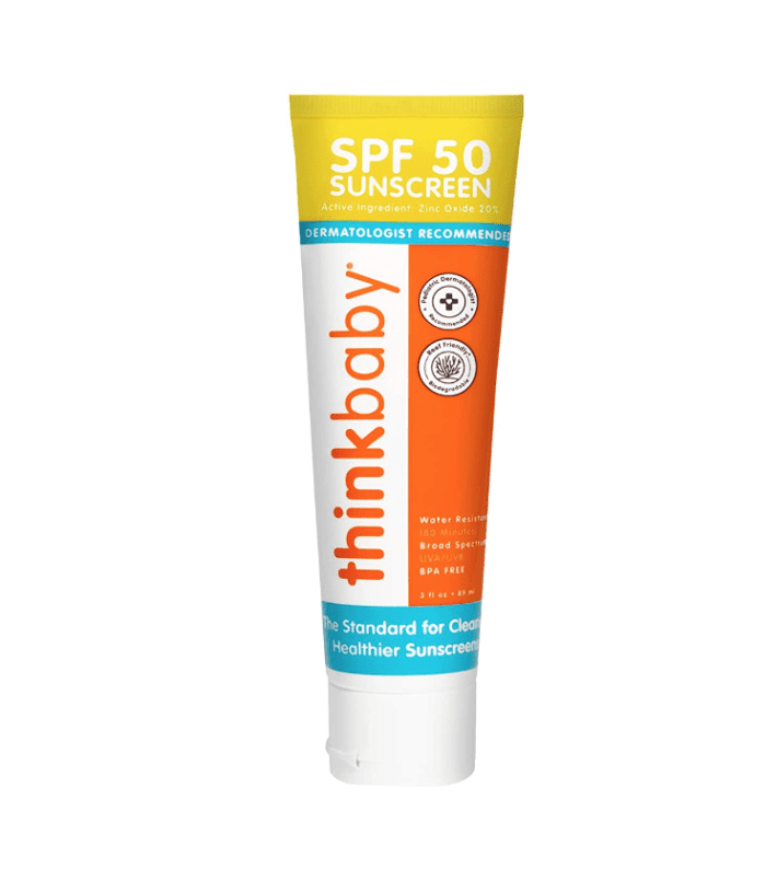a bottle of Thinkbaby SPF 50+ Baby Sunscreen