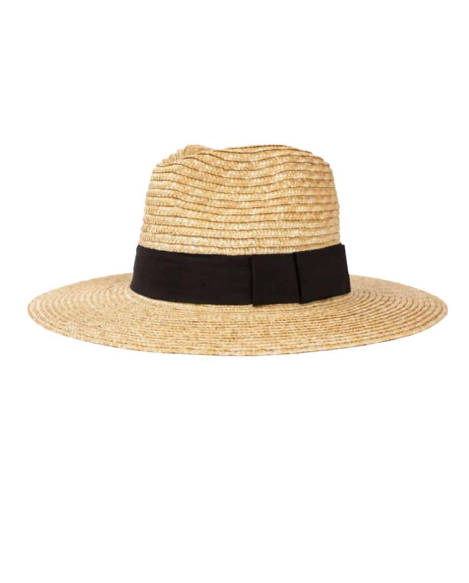 a straw hat with a black band