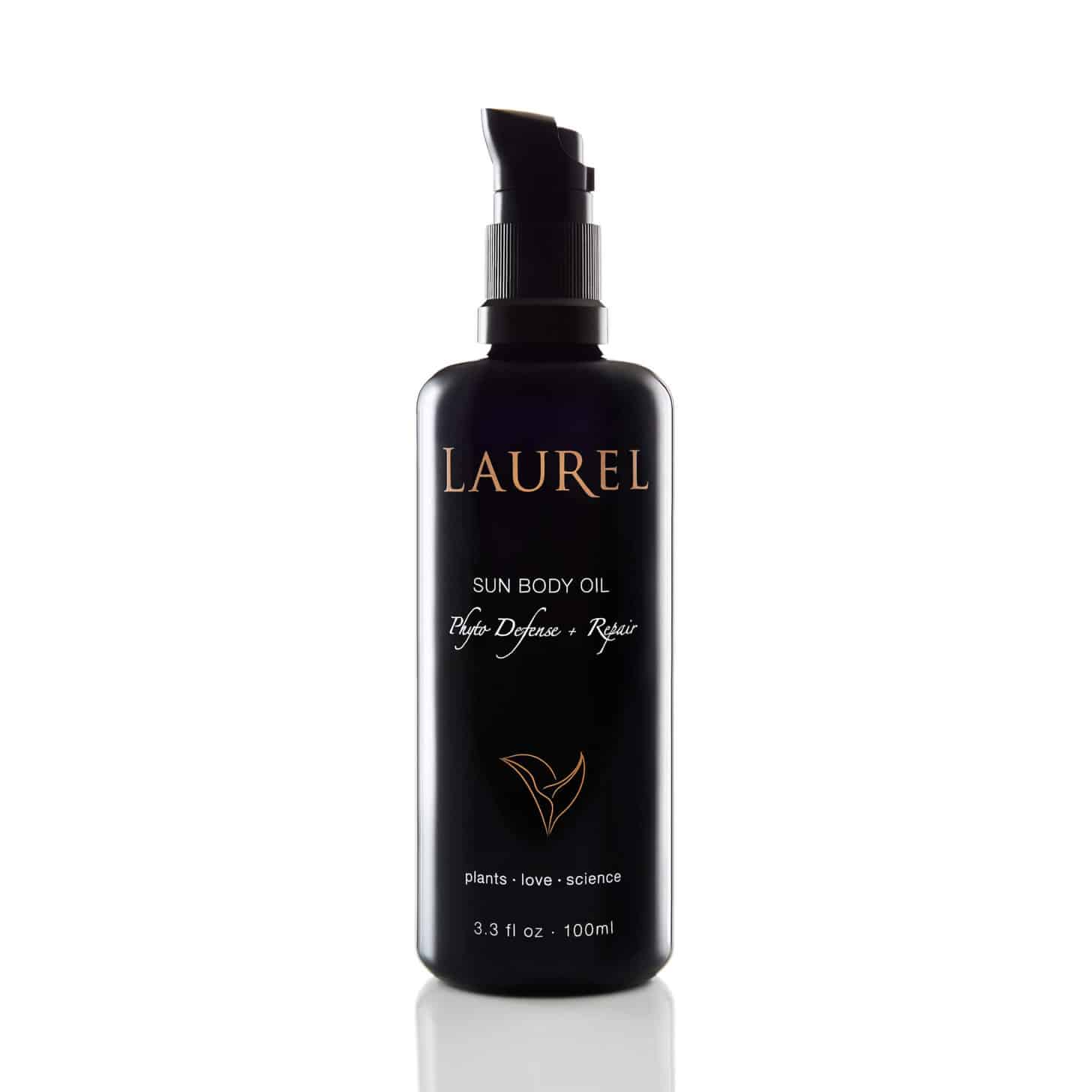 a bottle of laurel sun body oil