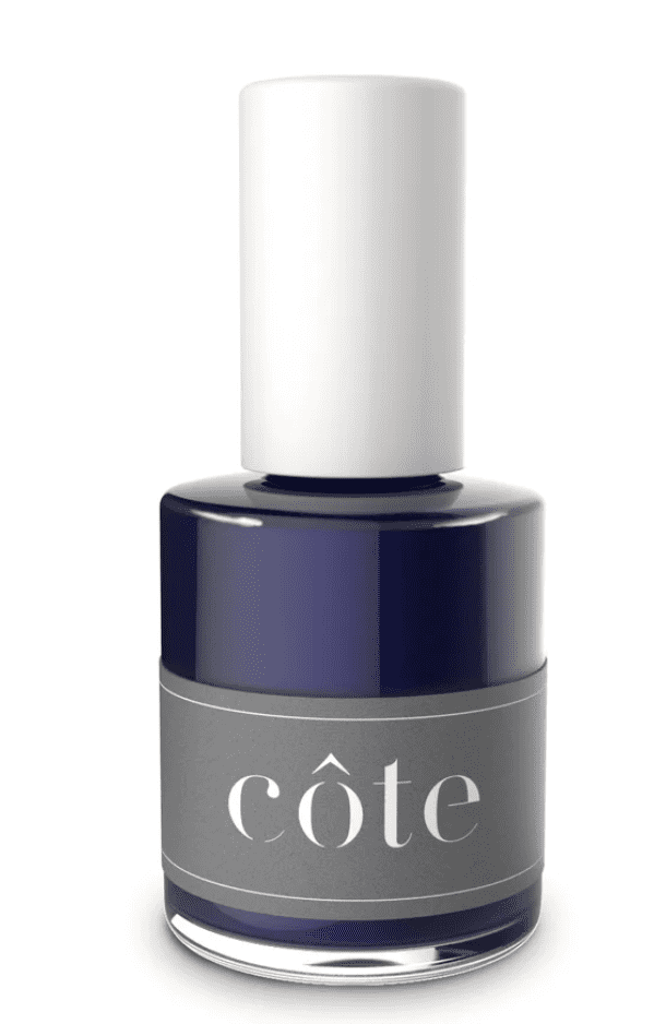 a bottle of cote nail polish color no. 76 (a dark classic navy blue)