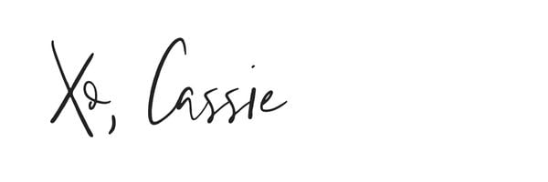 xo, cassie in cursive lettering